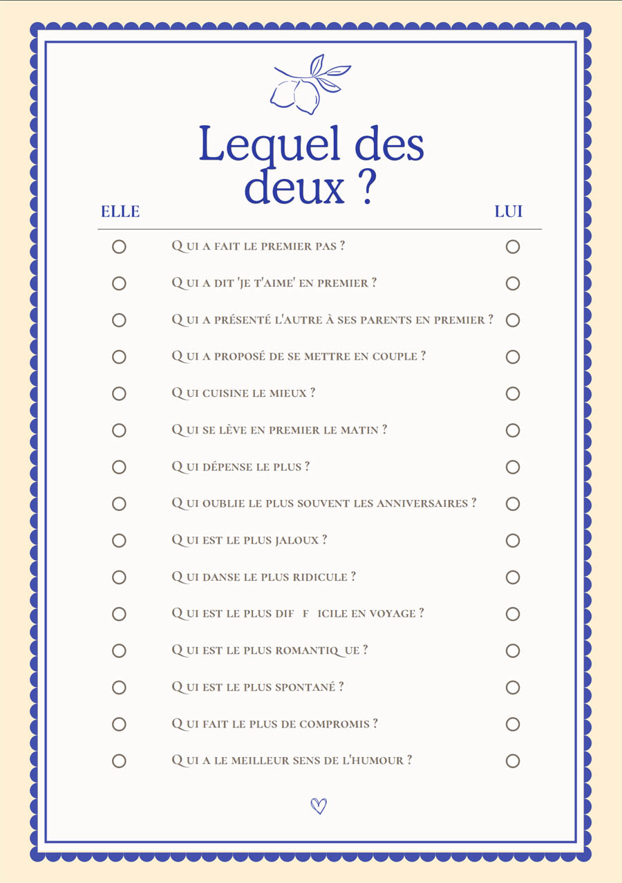 Exemple de cartes du jeu Elle et Lui avec questions