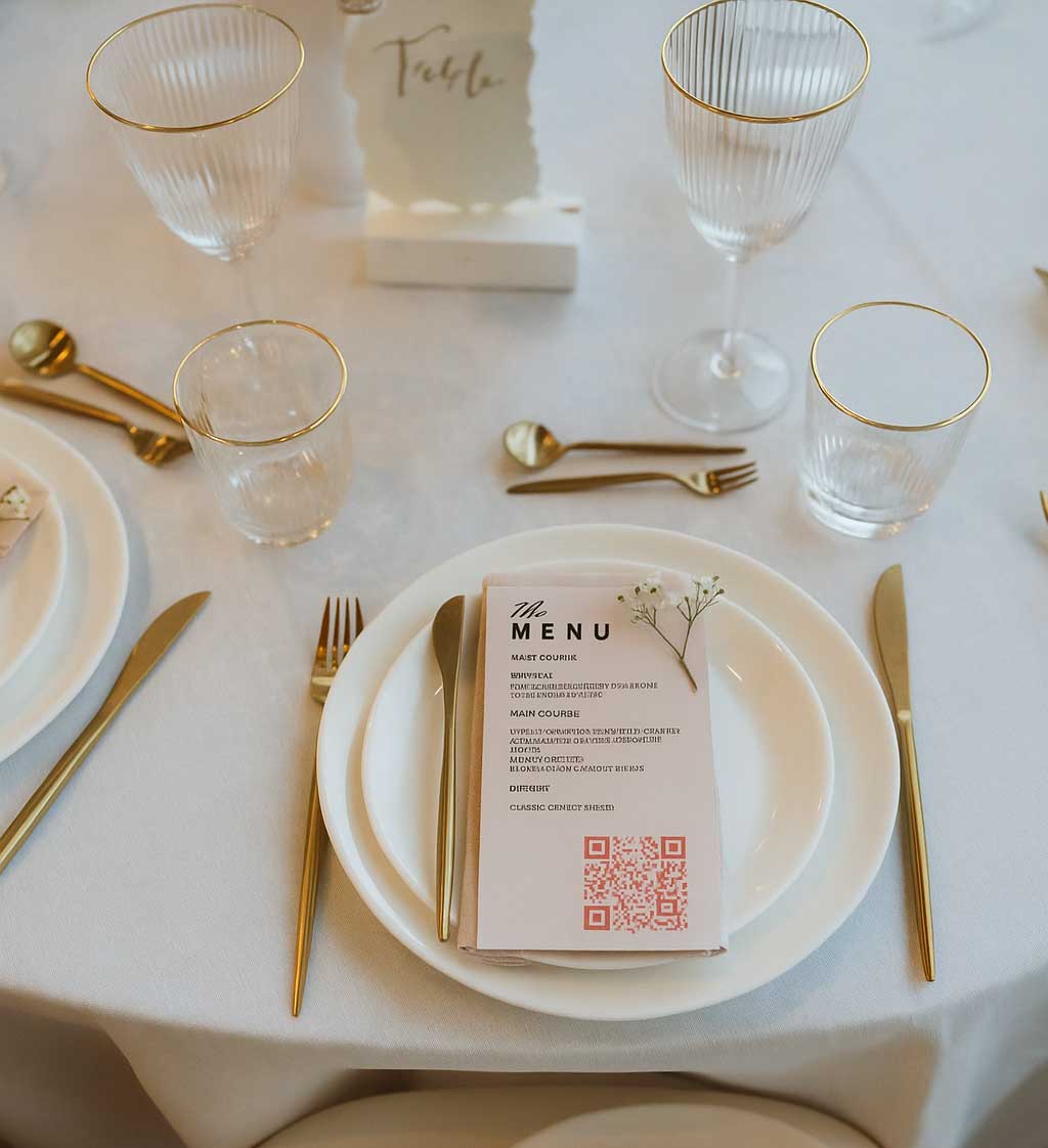 Affiche de mariage avec QR code Love Album sur une table